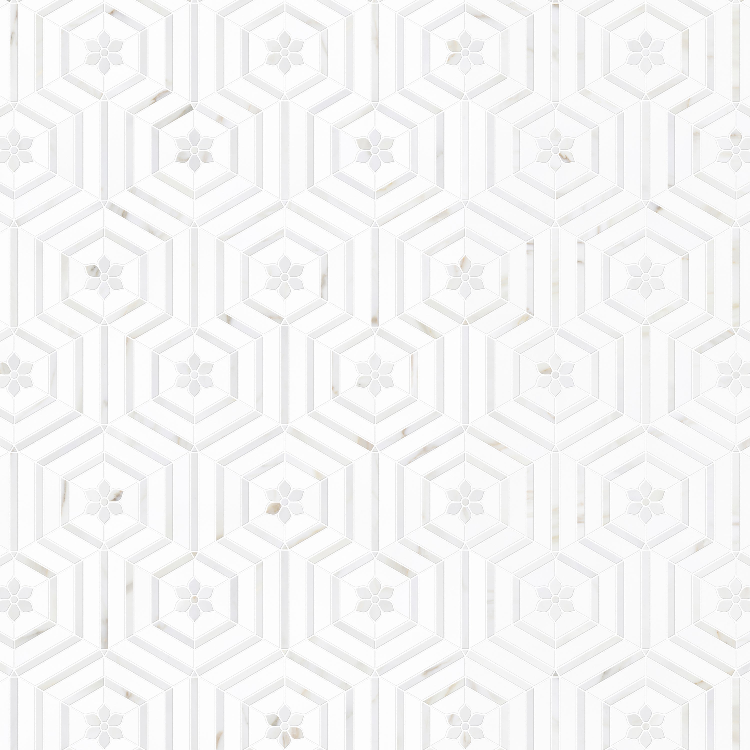 BLOSSOM - WATERJET MOSAIC | THASSOS | CALACATTA GOLD | DULCET TILE